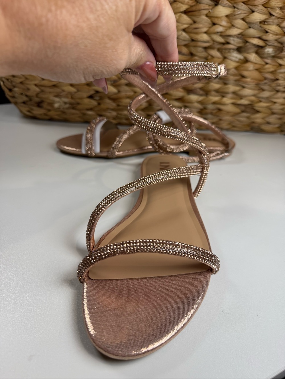 INC International Concepts Addison Rose Gold Beaded Lace-Up Sandals